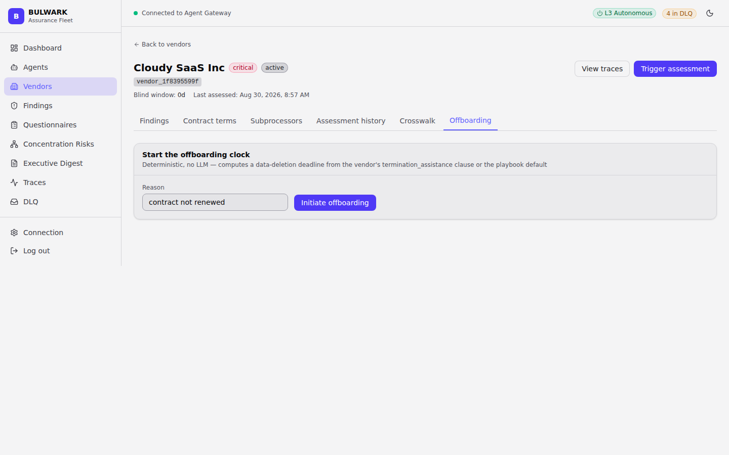 Vendor detail - Offboarding